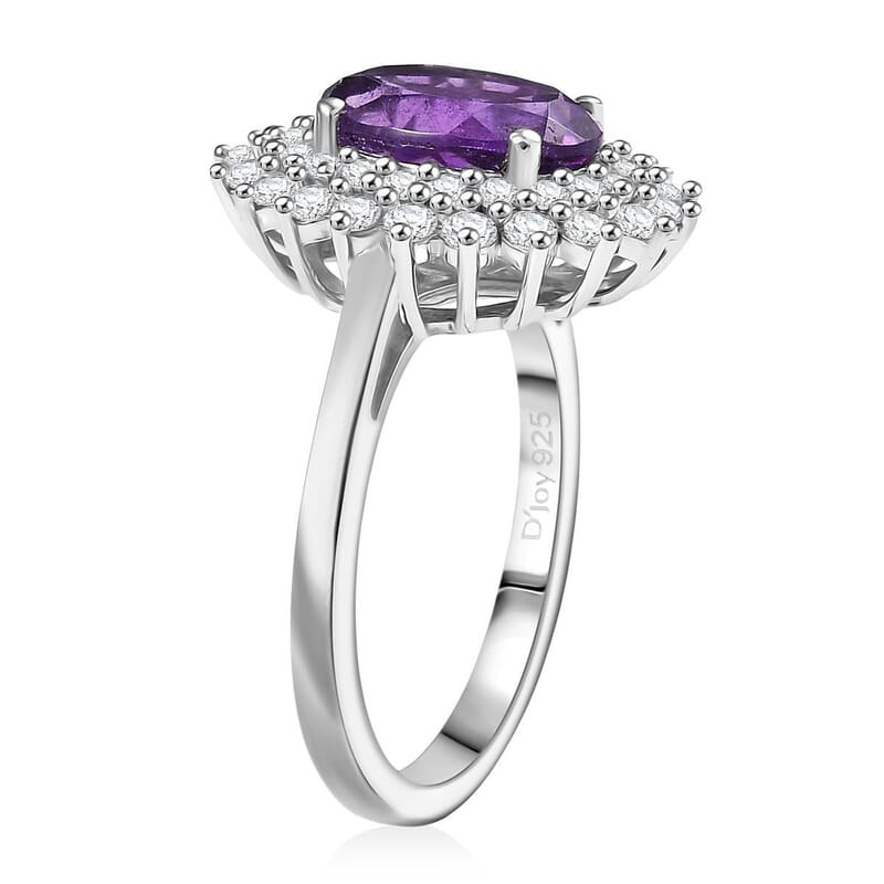 D'Joy African Amethyst and White Zircon 3.35 ctw Ring in Platinum Over Sterling Silver (Size 10.0)