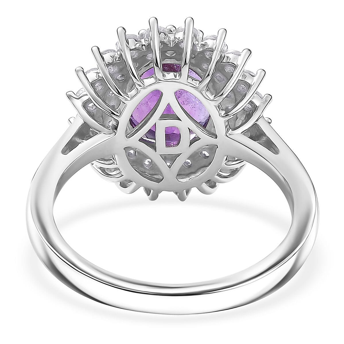 D'Joy African Amethyst, White Zircon Ring in Platinum Over Sterling Silver (Size 6.0) 3.35 ctw image number 4