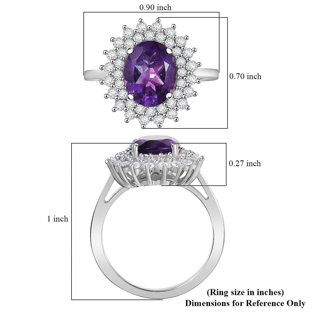 D'Joy African Amethyst, White Zircon Ring in Platinum Over Sterling Silver (Size 7.0) 3.35 ctw image number 5