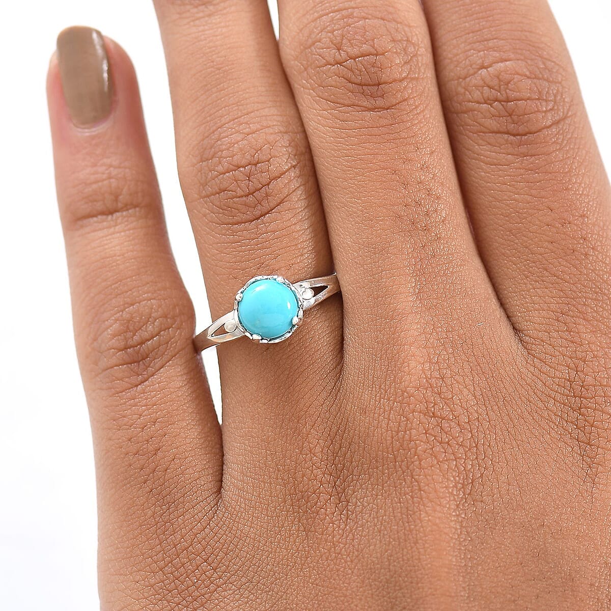 D'Joy Sleeping Beauty Turquoise 1.10 ctw Solitaire Ring in Platinum Over Sterling Silver (Size 10.0) image number 2