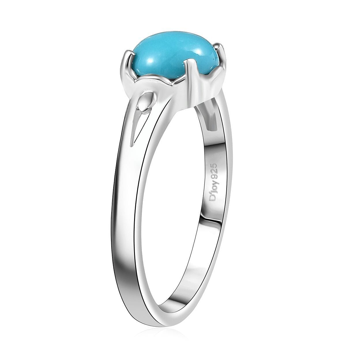 D'Joy Sleeping Beauty Turquoise 1.10 ctw Solitaire Ring in Platinum Over Sterling Silver (Size 10.0) image number 3