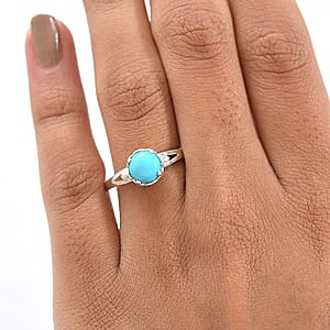 D'Joy Sleeping Beauty Turquoise 1.10 ctw Solitaire Ring in Platinum Over Sterling Silver (Size 5.0)