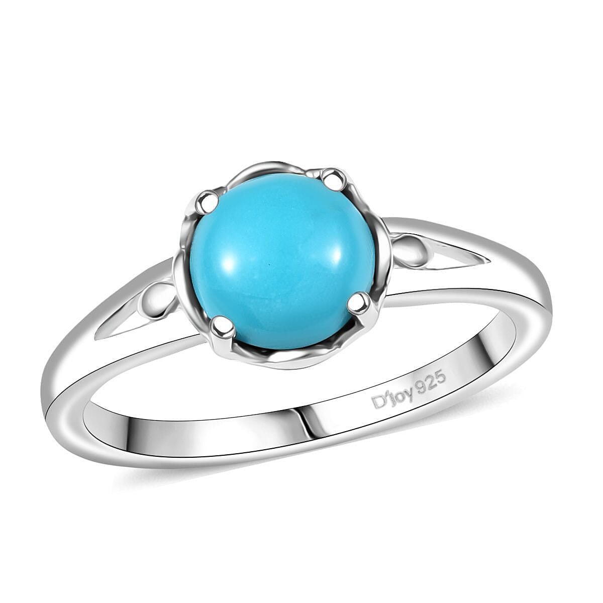 D'Joy Sleeping Beauty Turquoise Solitaire Ring in Platinum Over Sterling Silver (Size 10.0) 1.10 ctw