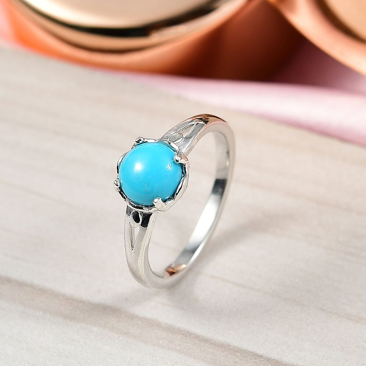 D'Joy Sleeping Beauty Turquoise 1.10 ctw Solitaire Ring in Platinum Over Sterling Silver (Size 8.0) image number 1