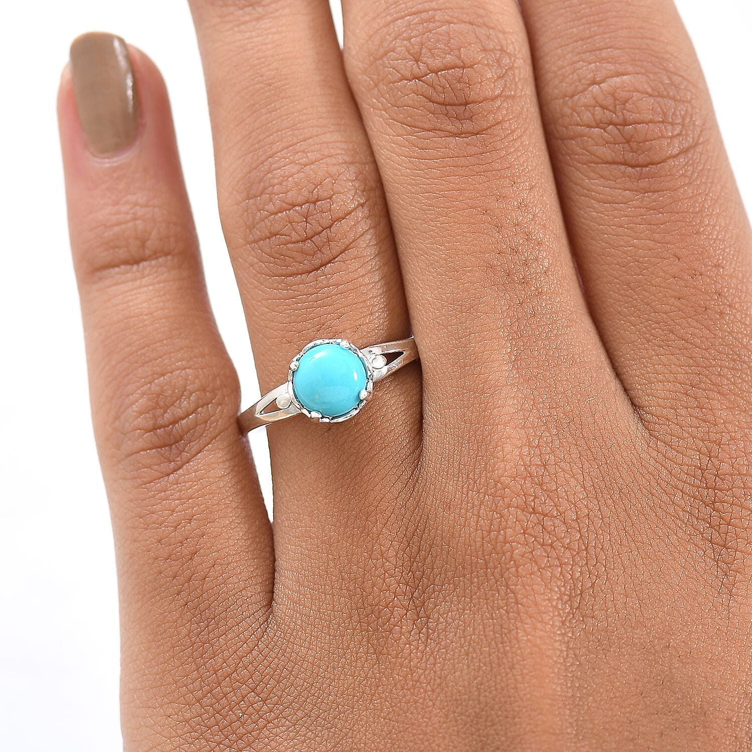 D'Joy Sleeping Beauty Turquoise 1.10 ctw Solitaire Ring in Platinum Over Sterling Silver (Size 8.0)