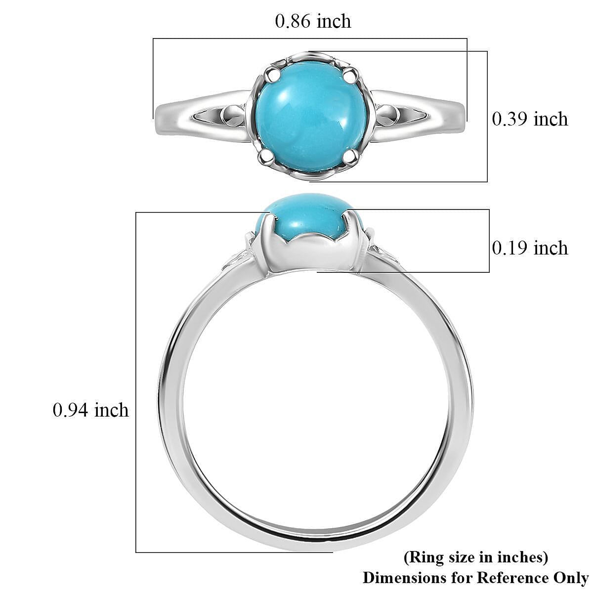 D'Joy Sleeping Beauty Turquoise 1.10 ctw Solitaire Ring in Platinum Over Sterling Silver (Size 8.0) image number 5