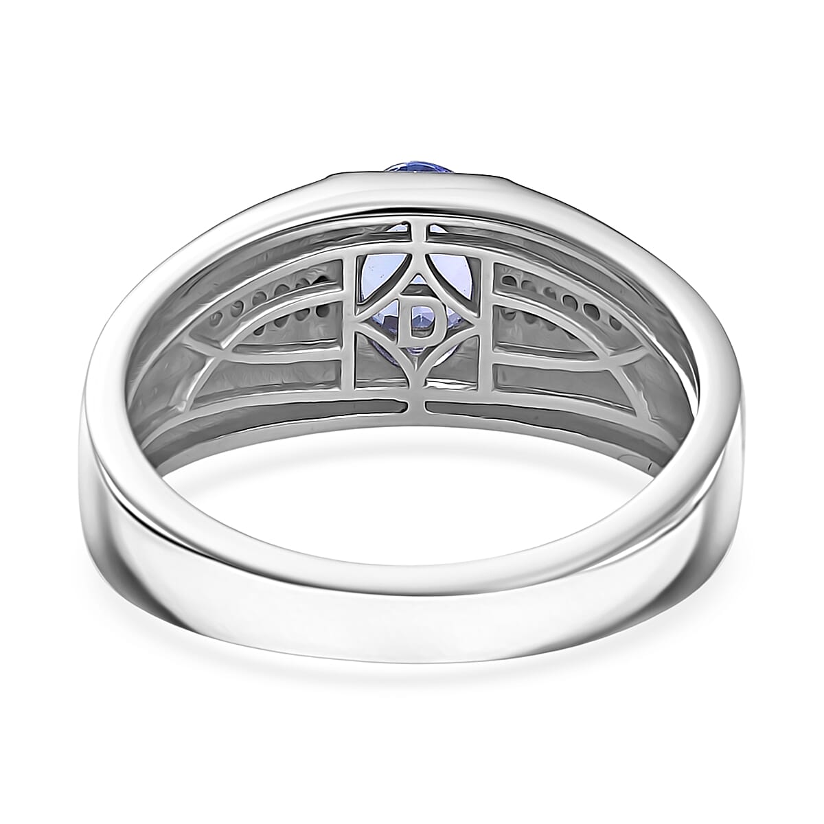 D'Joy Premium Tanzanite and White Zircon 1.20 ctw Art Deco Men's Ring in Rhodium Over Sterling Silver (Size 10.0)  image number 4