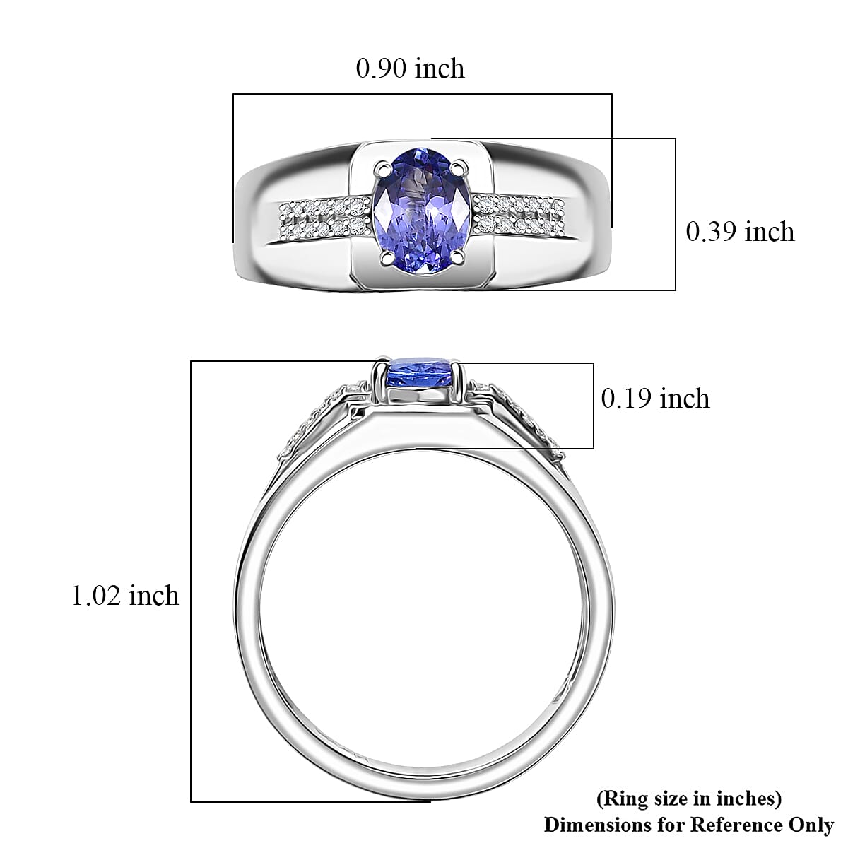 D'Joy Premium Tanzanite and White Zircon 1.20 ctw Art Deco Men's Ring in Rhodium Over Sterling Silver (Size 10.0)  image number 5