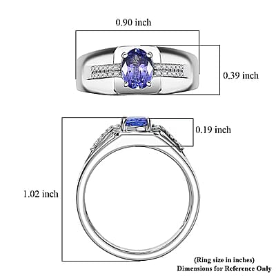 D'Joy Premium Tanzanite and White Zircon 1.20 ctw Art Deco Men's Ring in Rhodium Over Sterling Silver (Size 10.0) 