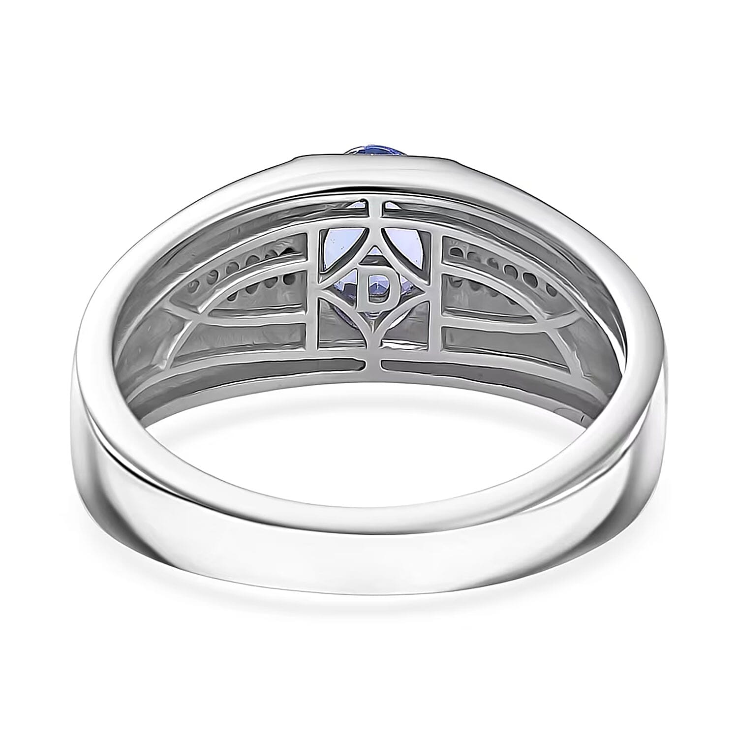 D'Joy Premium Tanzanite and White Zircon 1.20 ctw Art Deco Men's Ring in Rhodium Over Sterling Silver (Size 10.0) 