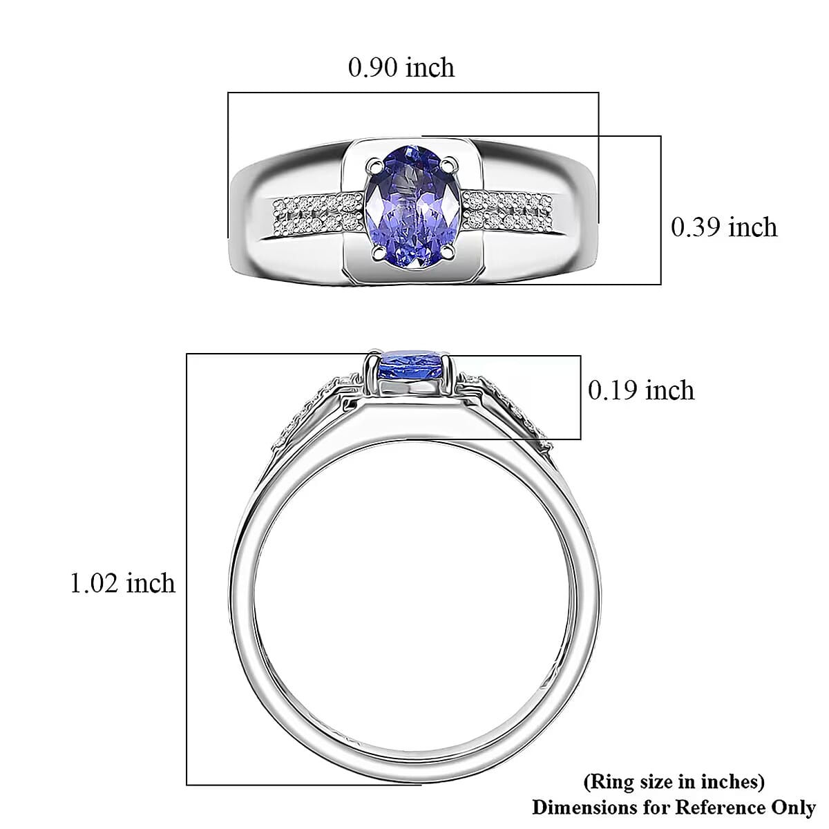 D'Joy Premium Tanzanite and White Zircon 1.20 ctw Art Deco Men's Ring in Rhodium Over Sterling Silver (Size 12.0)  image number 5