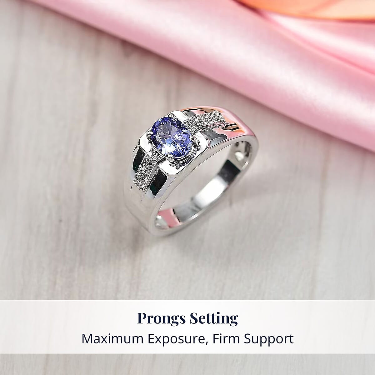 D'Joy Premium Tanzanite and White Zircon 1.20 ctw Art Deco Men's Ring in Rhodium Over Sterling Silver (Size 14.0)  image number 3