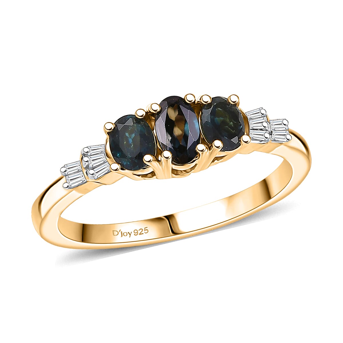 D'Joy AAA Monte Belo Indicolite and Diamond 0.60 ctw Art Deco Ring in 18K Vermeil Yellow Gold Over Sterling Silver (Size 10.0) image number 0
