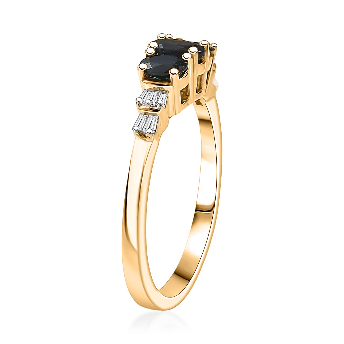 D'Joy AAA Monte Belo Indicolite and Diamond 0.60 ctw Art Deco Ring in 18K Vermeil Yellow Gold Over Sterling Silver (Size 10.0) image number 3