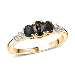 D'Joy AAA Monte Belo Indicolite and Diamond 0.60 ctw Art Deco Ring in 18K Vermeil Yellow Gold Over Sterling Silver (Size 7.0)