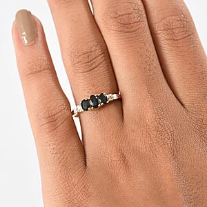 D'Joy AAA Monte Belo Indicolite and Diamond 0.60 ctw Art Deco Ring in 18K Vermeil Yellow Gold Over Sterling Silver (Size 7.0)