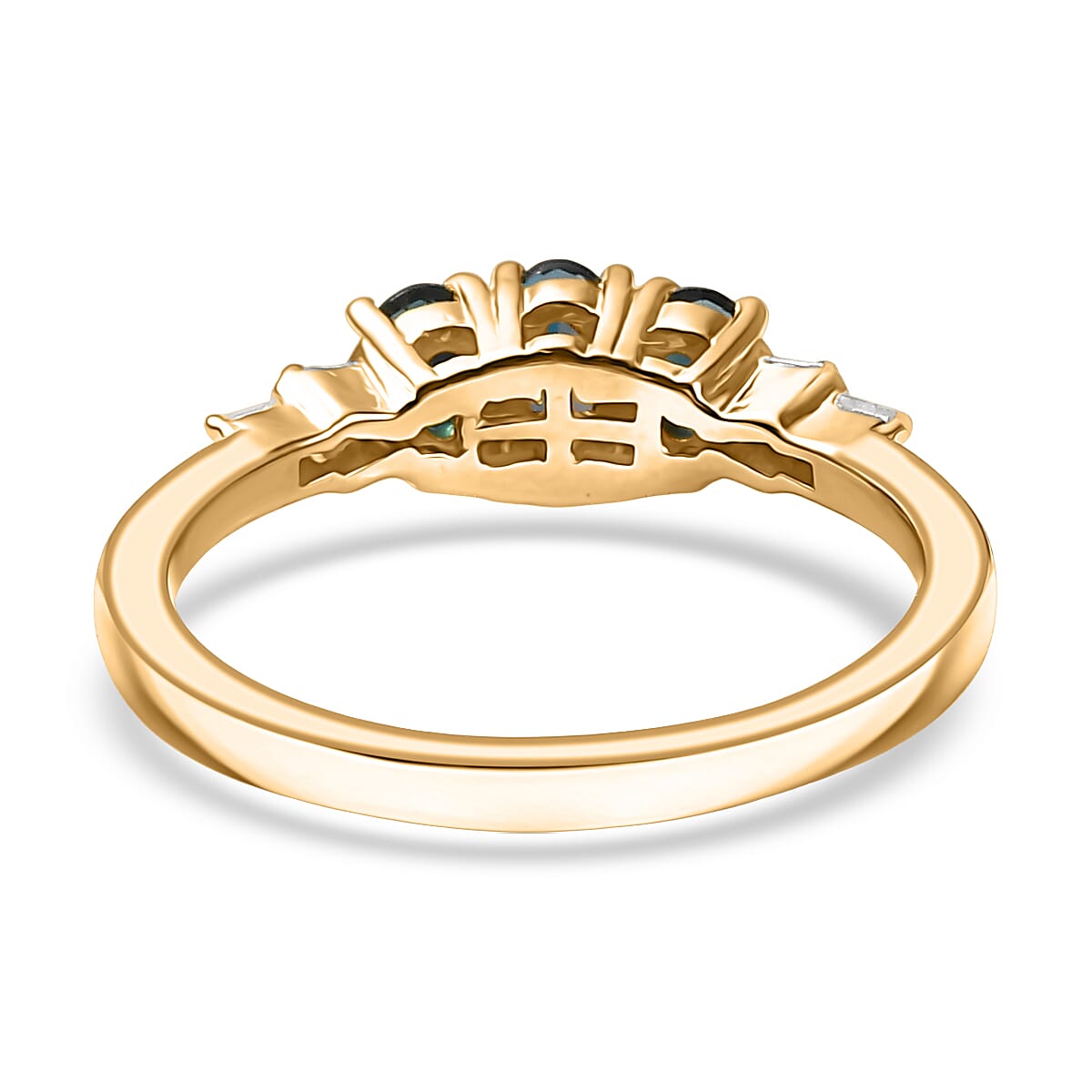 D'Joy AAA Monte Belo Indicolite and Diamond 0.60 ctw Art Deco Ring in 18K Vermeil Yellow Gold Over Sterling Silver (Size 7.0) image number 4