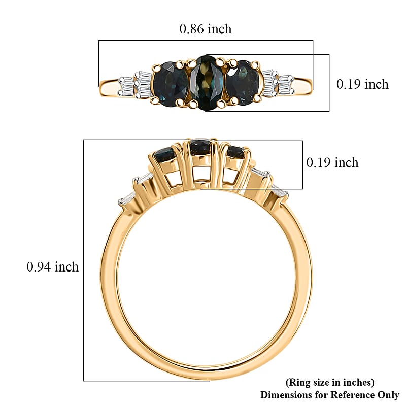 D'Joy AAA Monte Belo Indicolite and Diamond 0.60 ctw Art Deco Ring in 18K Vermeil Yellow Gold Over Sterling Silver (Size 7.0)