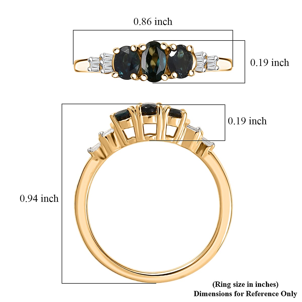 D'Joy AAA Monte Belo Indicolite and Diamond 0.60 ctw Art Deco Ring in 18K Vermeil Yellow Gold Over Sterling Silver (Size 9.0) image number 5