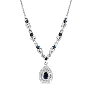 Doorbuster D'Joy AAA Monte Belo Indicolite and Moissanite 1.60 ctw Art Deco Necklace in Rhodium Over Sterling Silver 18 Inches