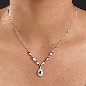 Doorbuster D'Joy AAA Monte Belo Indicolite and Moissanite 1.60 ctw Art Deco Necklace in Rhodium Over Sterling Silver 18 Inches