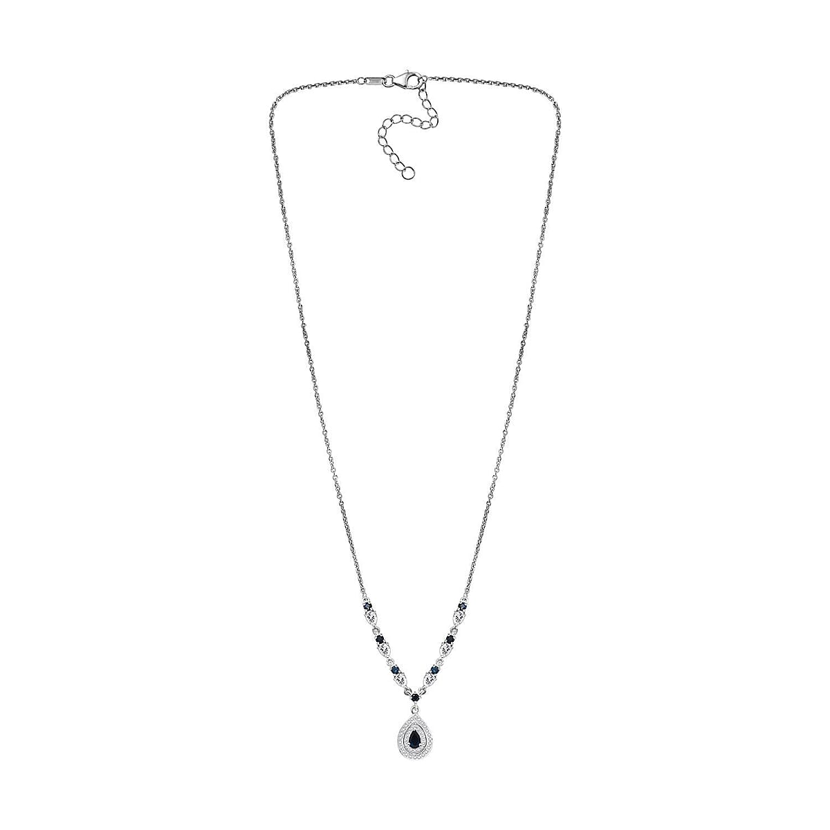 Doorbuster D'Joy AAA Monte Belo Indicolite and Moissanite 1.60 ctw Art Deco Necklace in Rhodium Over Sterling Silver 18 Inches image number 3