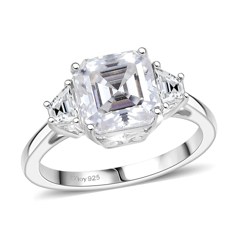 D'Joy Moissanite (Oct 8x8mm) Ring in Rhodium Over Sterling Silver (Size 10.0) 2.80 ctw