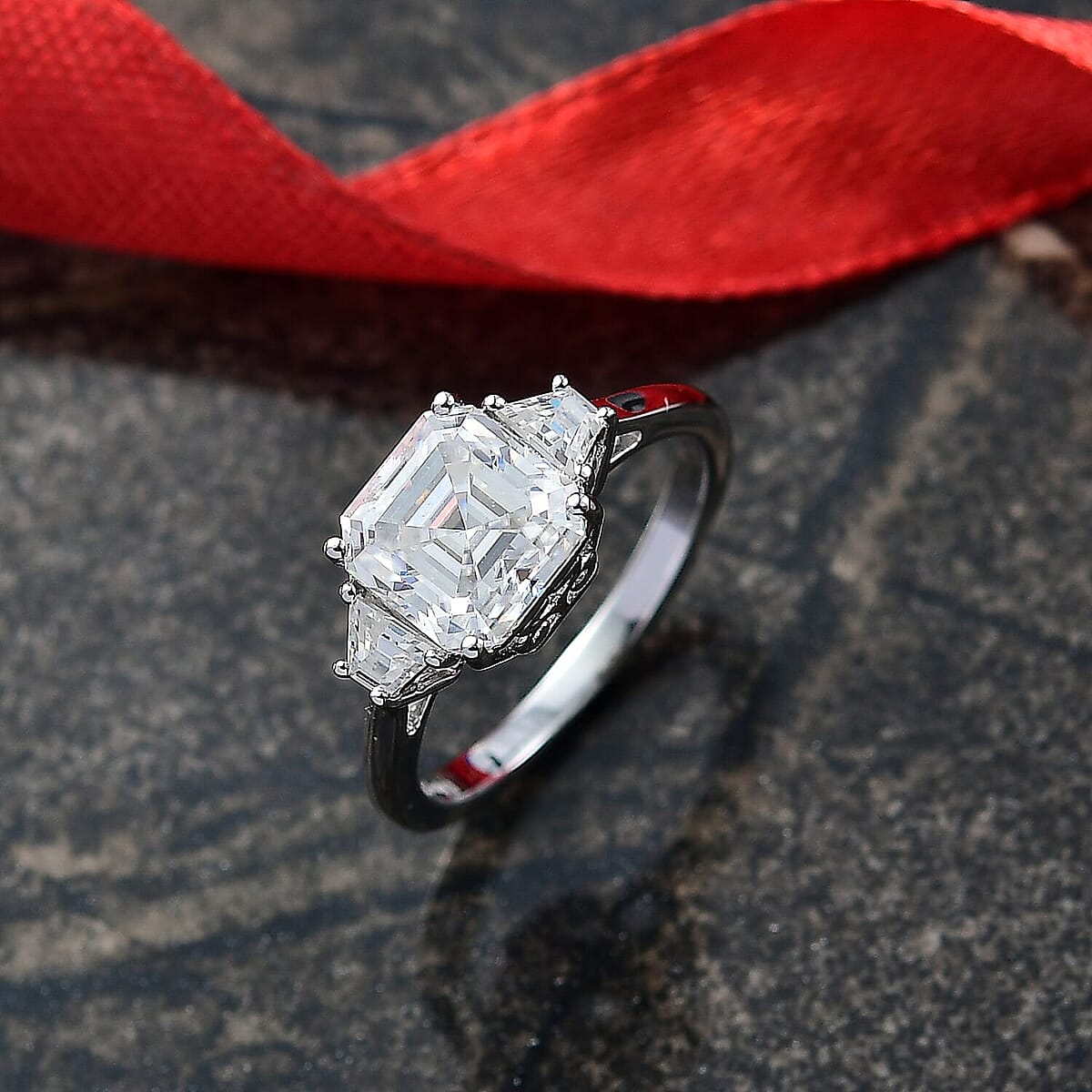 D'Joy Moissanite (Oct 8x8mm) Ring in Rhodium Over Sterling Silver (Size 10.0) 2.80 ctw image number 1