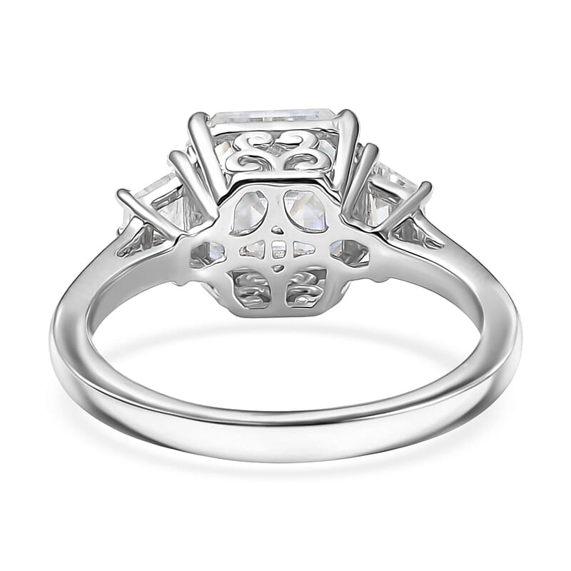 D'Joy Moissanite (Oct 8x8mm) Ring in Rhodium Over Sterling Silver (Size 10.0) 2.80 ctw