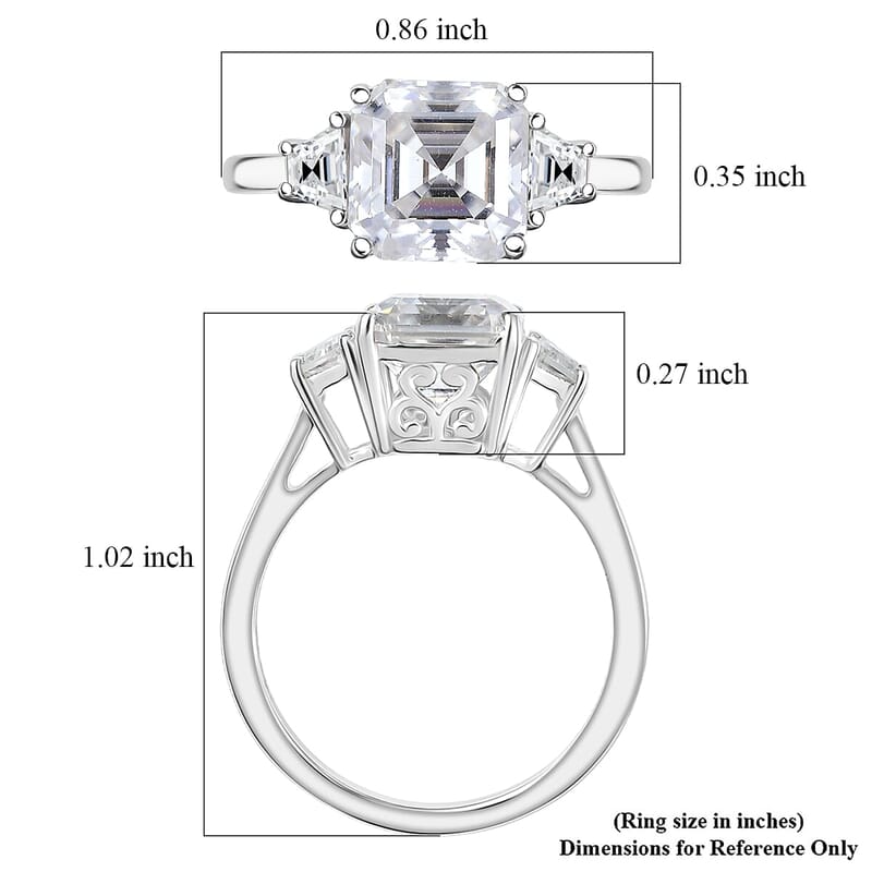 D'Joy Moissanite (Oct 8x8mm) Ring in Rhodium Over Sterling Silver (Size 10.0) 2.80 ctw