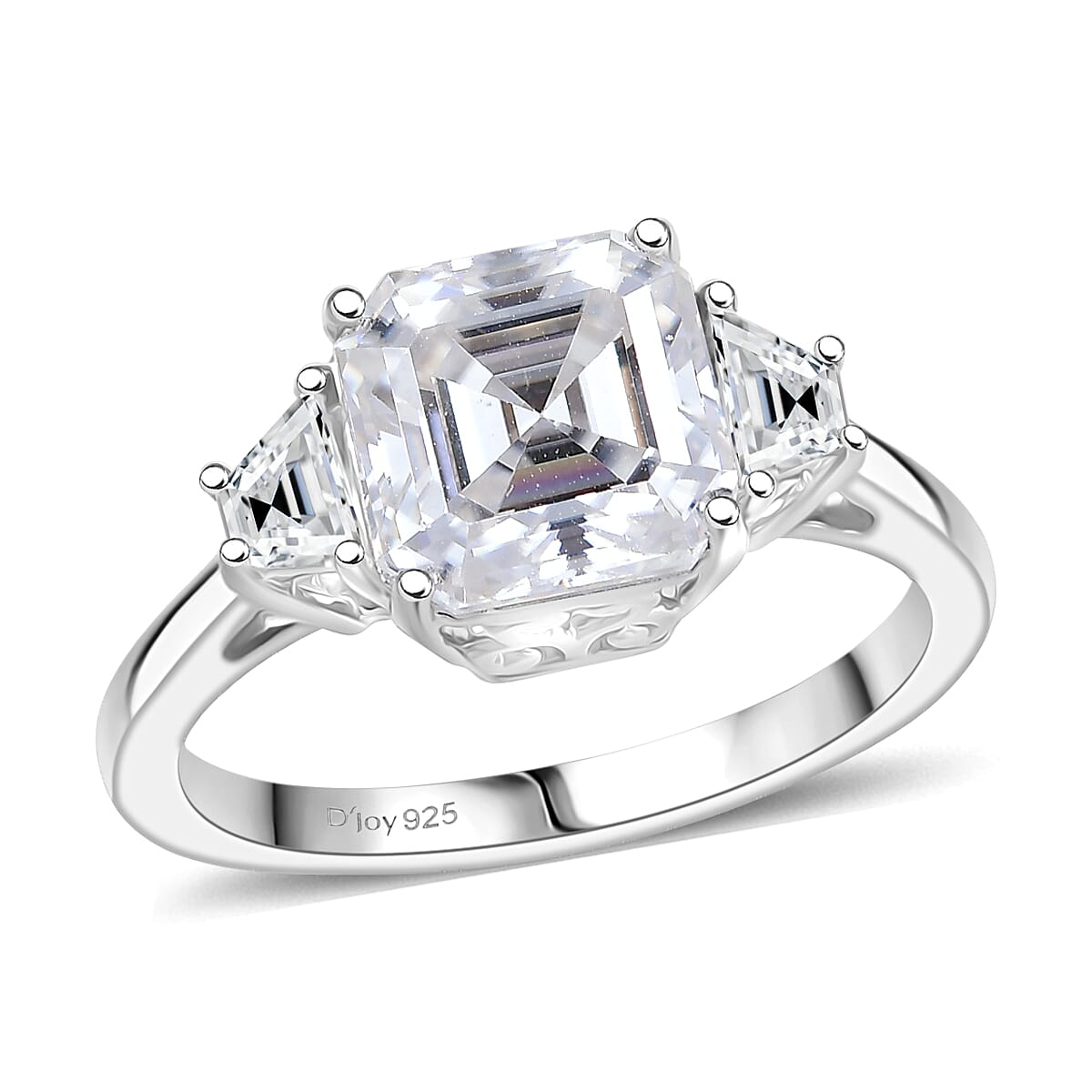 D'Joy Moissanite 3.00 ctw Art Deco Ring in Rhodium Over Sterling Silver (Size 5.0)
