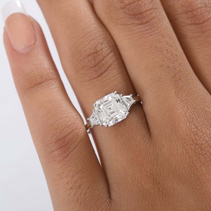 D'Joy Moissanite 3.00 ctw Art Deco Ring in Rhodium Over Sterling Silver (Size 5.0)