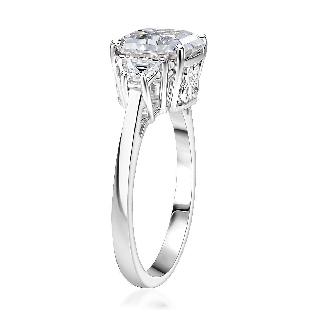 D'Joy Moissanite 3.00 ctw Art Deco Ring in Rhodium Over Sterling Silver (Size 5.0)
