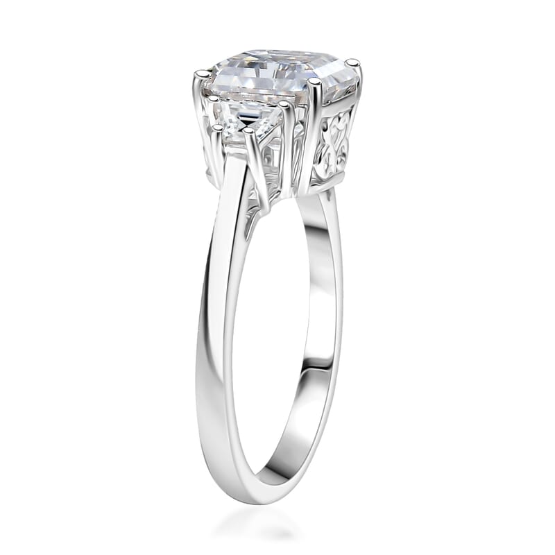 D'Joy Moissanite 3.00 ctw Art Deco Ring in Rhodium Over Sterling Silver (Size 5.0)
