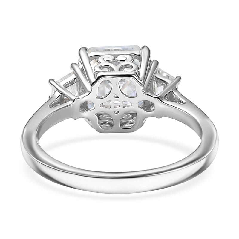 D'Joy Moissanite 3.00 ctw Art Deco Ring in Rhodium Over Sterling Silver (Size 5.0)