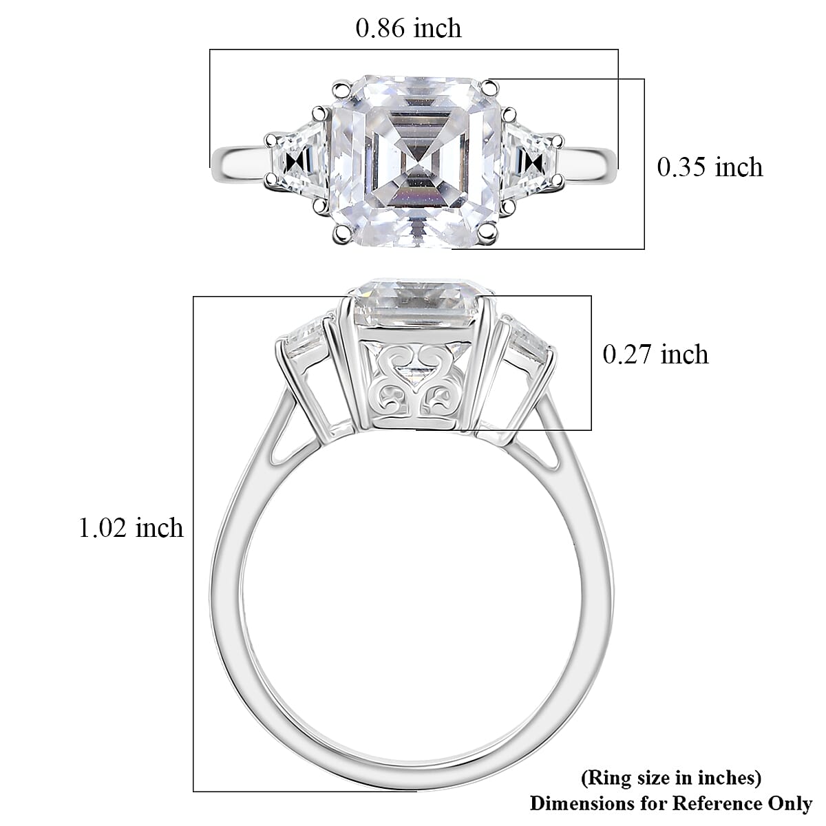 D'Joy Moissanite 3.00 ctw Art Deco Ring in Rhodium Over Sterling Silver (Size 5.0)