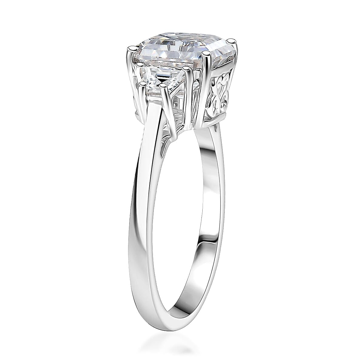 Doorbuster D'Joy Moissanite (Oct 8x8mm) Ring in Rhodium Over Sterling Silver (Size 10.0) 2.80 ctw image number 3