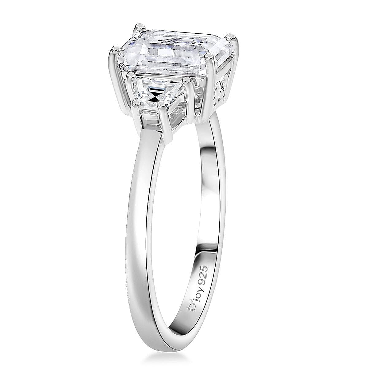 Doorbuster D'Joy Moissanite (Oct 8x6mm) Ring in Rhodium Over Sterling Silver (Size 6.0) 2.00 ctw image number 3