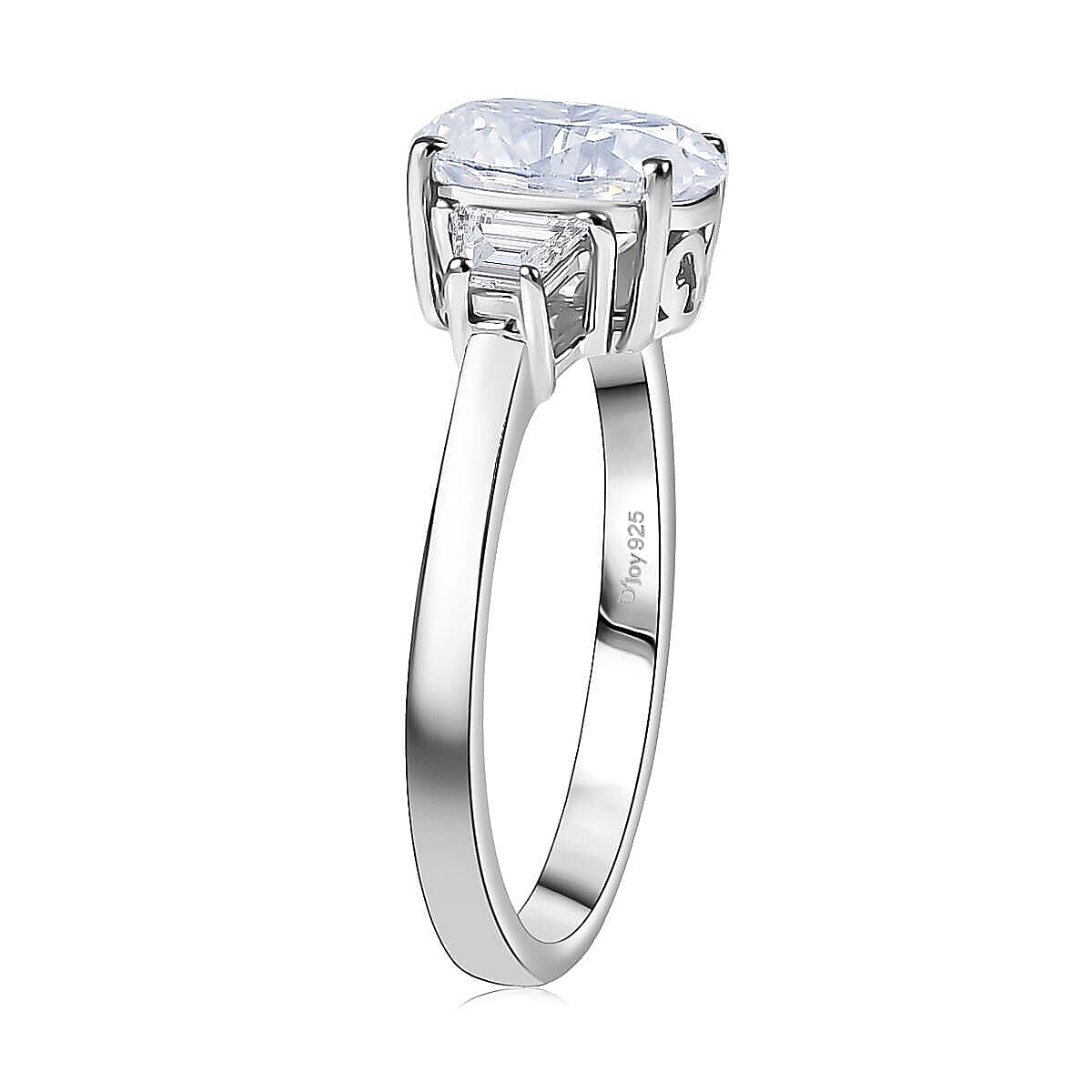  D'Joy Moissanite 2.20 ctw Art Deco Ring in Rhodium Over Sterling Silver (Size 7.0) image number 3