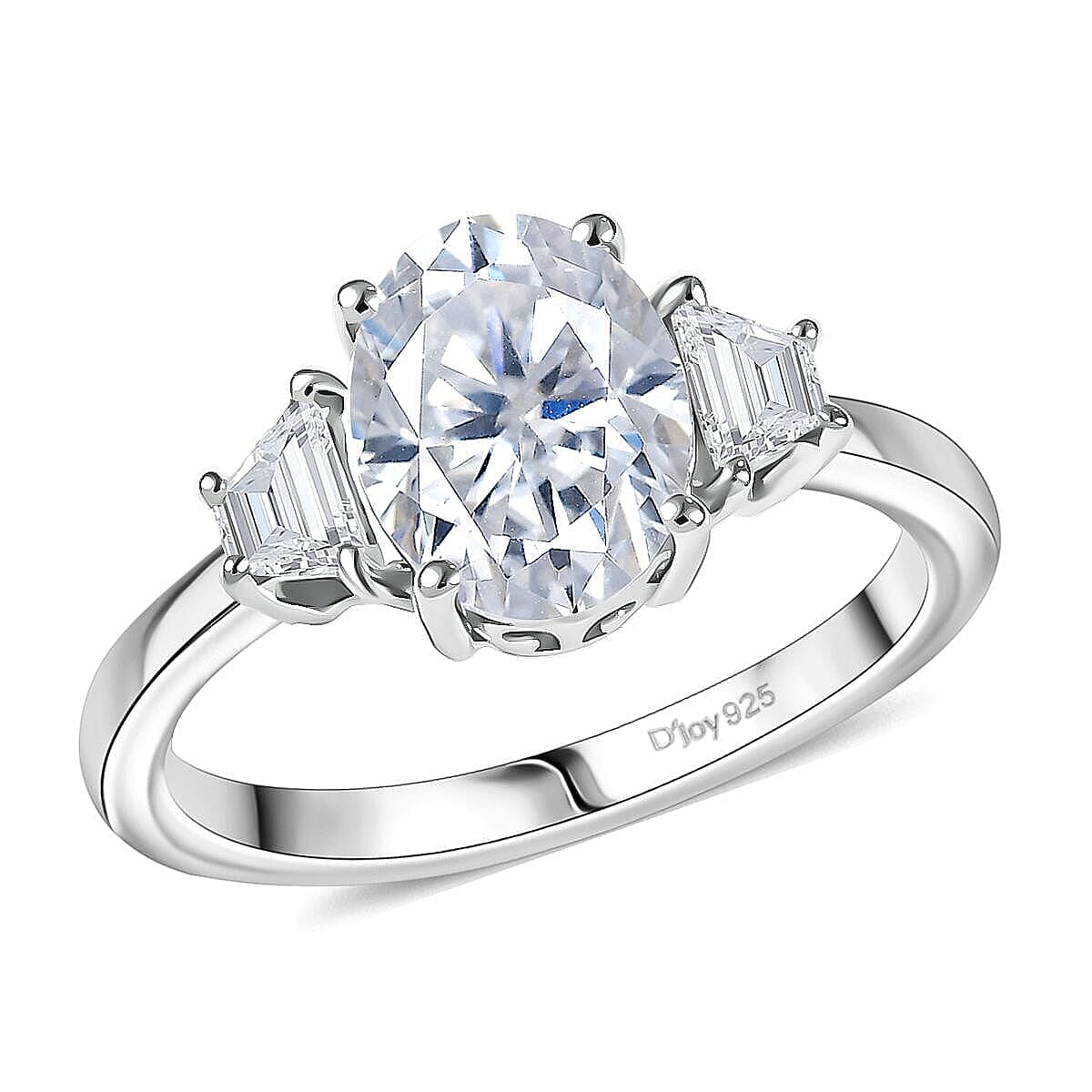  D'Joy Moissanite (Ovl 9x7mm) Ring in Rhodium Over Sterling Silver (Size 9.0) 2.20 ctw