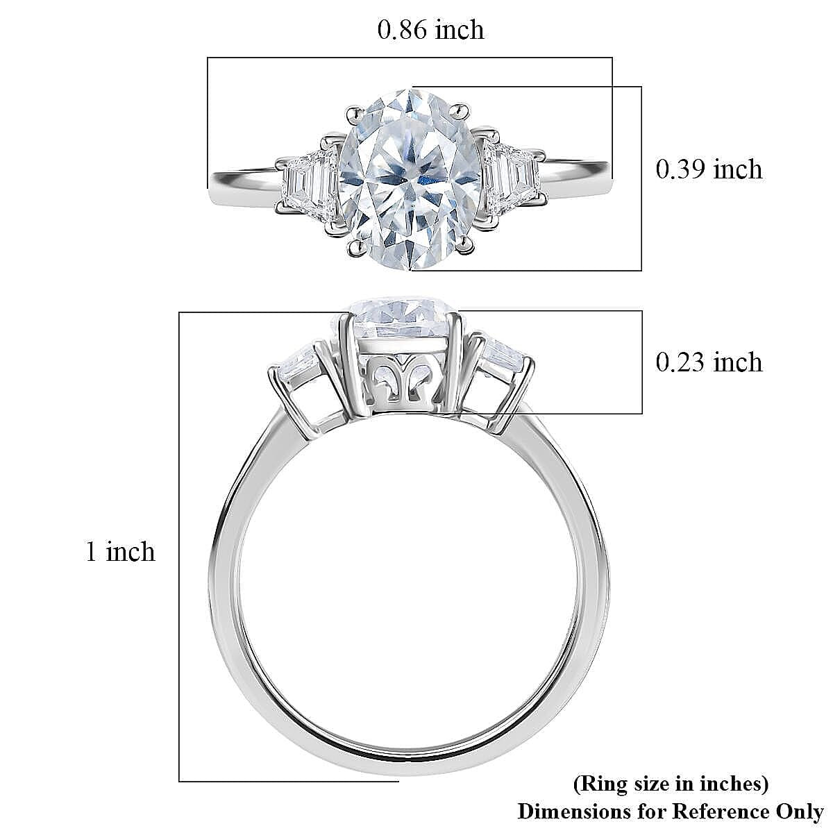  D'Joy Moissanite (Ovl 9x7mm) Ring in Rhodium Over Sterling Silver (Size 9.0) 2.20 ctw