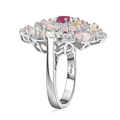  GP Italian Garden Collection Premium Ethiopian Welo Opal and Multi Gemstone 3.85 ctw Ring in Rhodium Over Sterling Silver (Size 10.0)