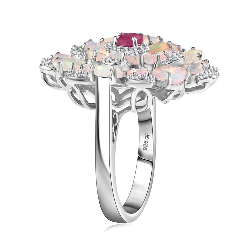GP Italian Garden Collection Premium Ethiopian Welo Opal and Multi Gemstone 3.85 ctw Ring in Rhodium Over Sterling Silver (Size 10.0)