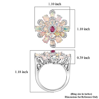  GP Italian Garden Collection Premium Ethiopian Welo Opal and Multi Gemstone 3.85 ctw Ring in Rhodium Over Sterling Silver (Size 10.0)