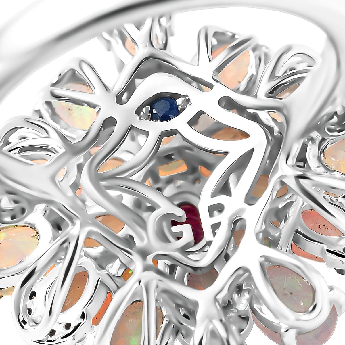 Doorbuster GP Italian Garden Collection Premium Ethiopian Welo Opal and Multi Gemstone 3.85 ctw Ring in Rhodium Over Sterling Silver (Size 10.0) image number 7