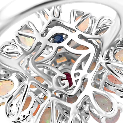  GP Italian Garden Collection Premium Ethiopian Welo Opal and Multi Gemstone 3.85 ctw Ring in Rhodium Over Sterling Silver (Size 10.0)