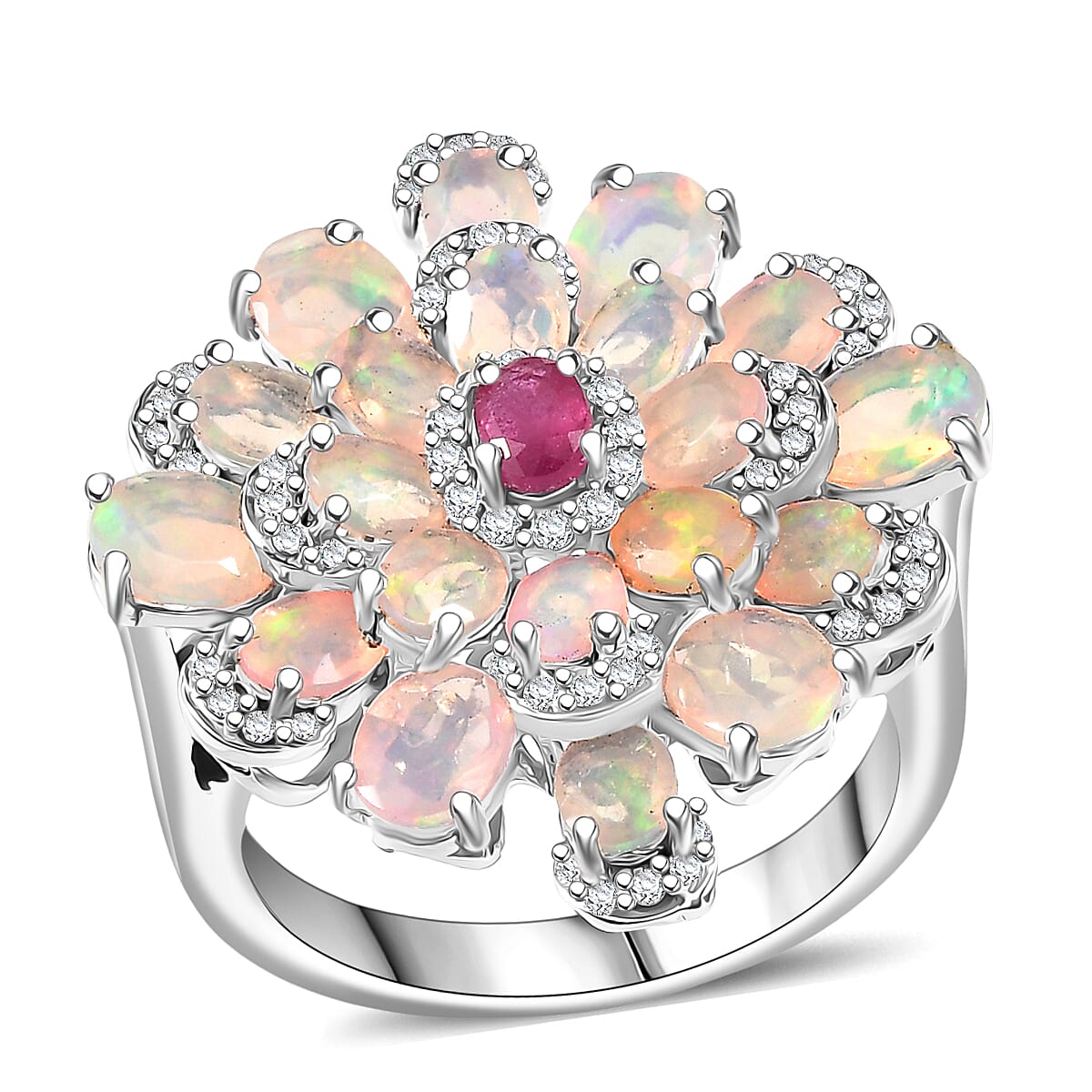  GP Italian Garden Collection Premium Ethiopian Welo Opal and Multi Gemstone 4.00 ctw Ring in Rhodium Over Sterling Silver (Size 8.0) image number 0