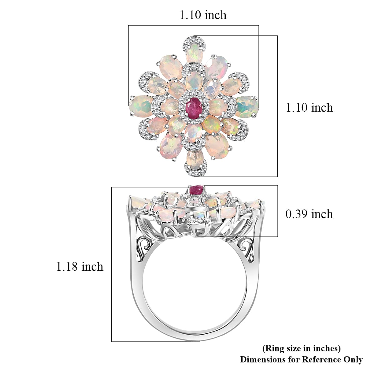  GP Italian Garden Collection Premium Ethiopian Welo Opal and Multi Gemstone 3.85 ctw Ring in Rhodium Over Sterling Silver (Size 9.0) image number 6