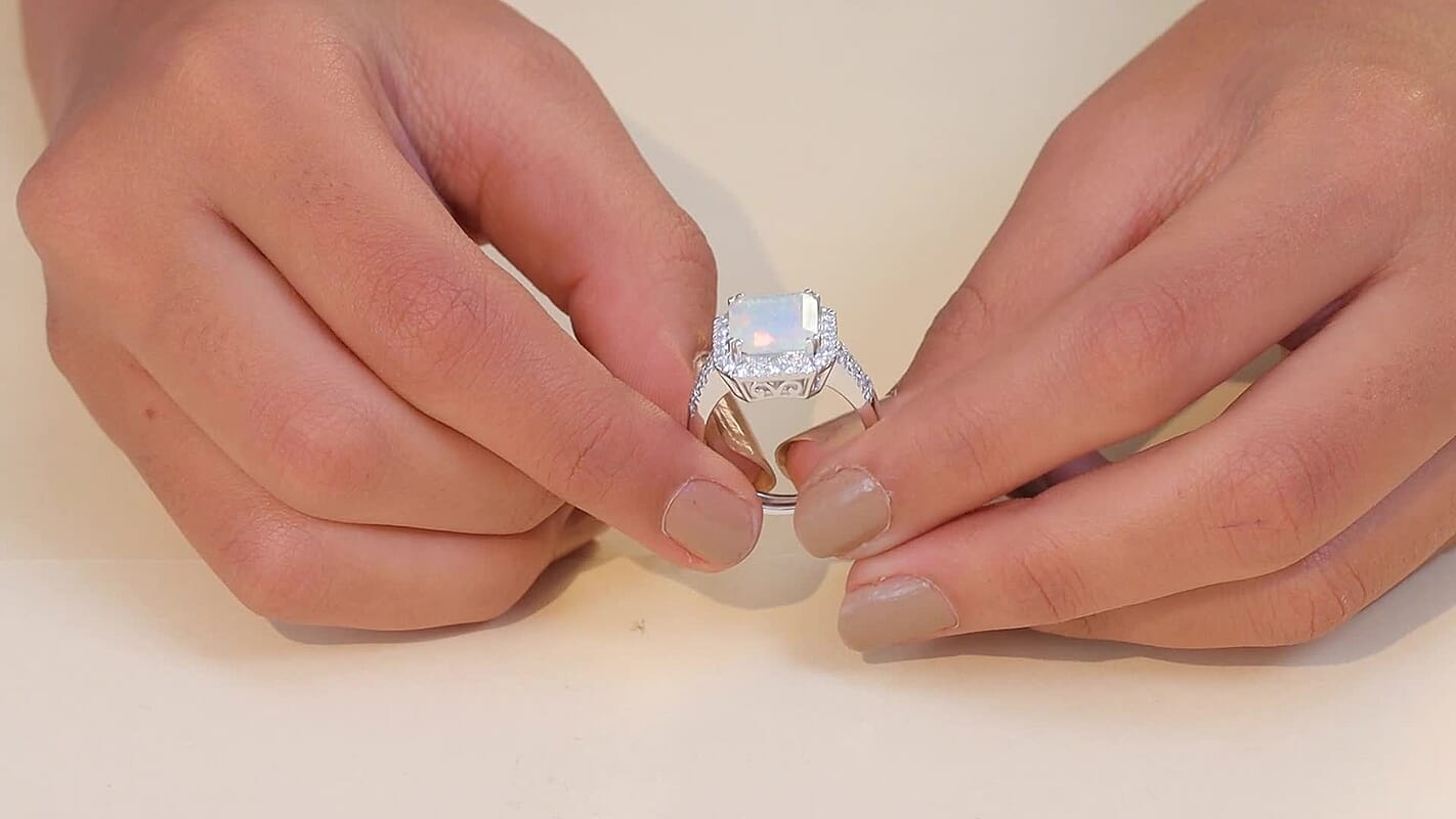 D'Joy AAA Ethiopian Welo Opal and Moissanite 3.80 ctw Ring in Rhodium Over Sterling Silver