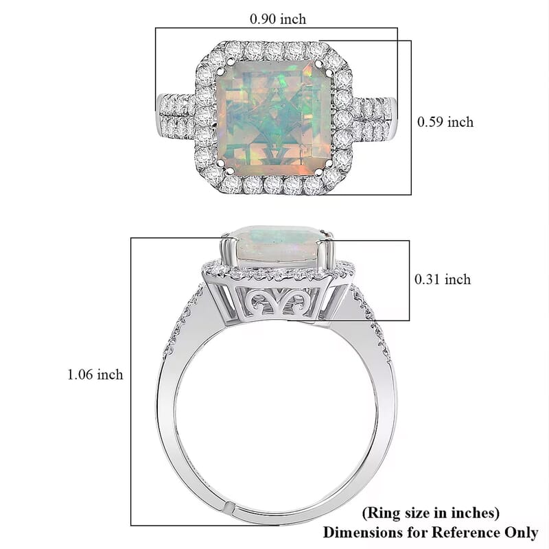 D'Joy AAA Ethiopian Welo Opal and Moissanite 3.80 ctw Frozen Flame Ring in Rhodium Over Sterling Silver (Size 10.0)